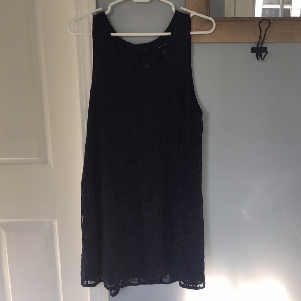 Navy lace tie up back dress